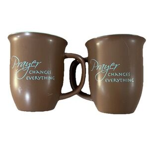 Abbey Press Brown Teal "Prayer Changes Everything"‎ Scripture 2 Coffee Mugs